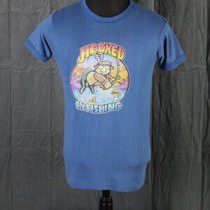 Vintage Graphic T-shirt - Iron On Hooked on Fishing Graphic - Men's Medium